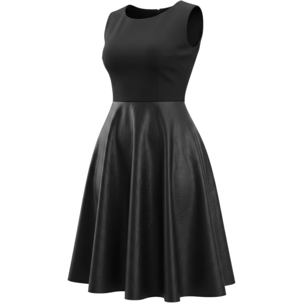 New Tahari Arthur S. Levine Dress Women 4 Black Mixed Media Faux Leather Pleated
